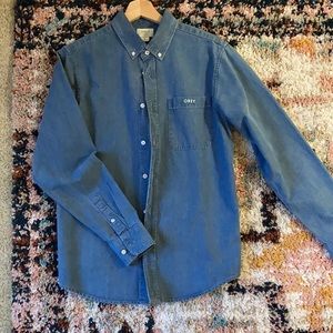 Men’s OBEY long sleeved button down chambray shirt